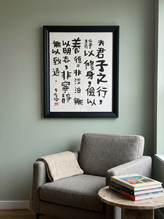 靜以修身，儉以養德｜俊樂手寫書法原作（含框）